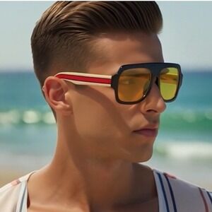 Sunglasses Yellow Lens Black Frame Striped Arm‎ Fashion Sun Glasses Lentes Gafas